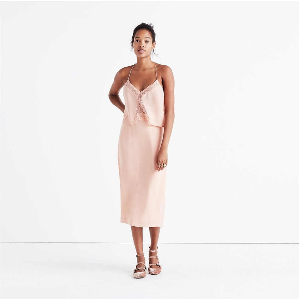 NWOT - Madewell Silk Lowlight Lace-Inset Midi Dress